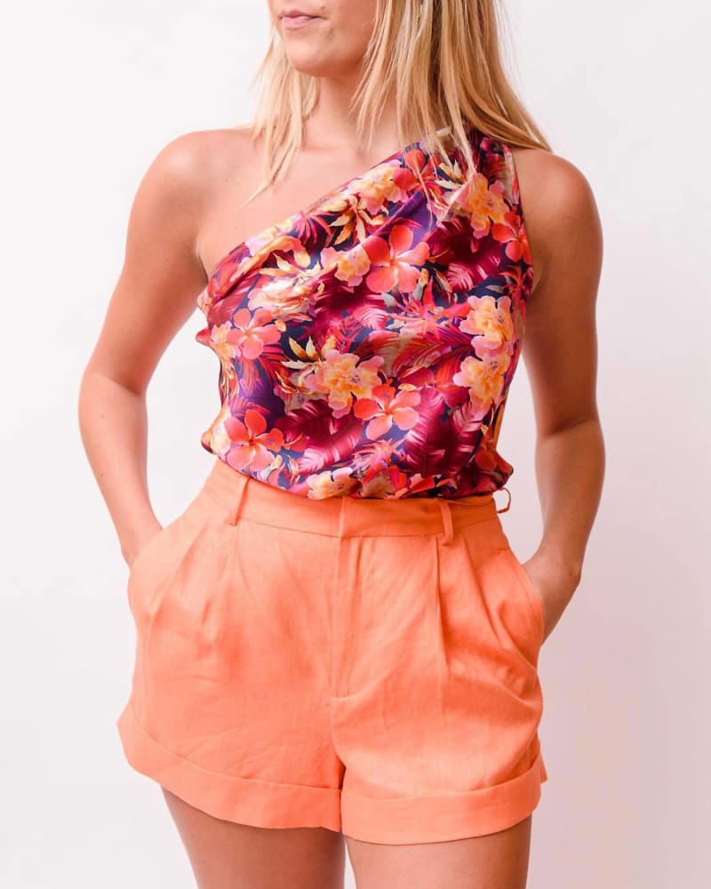 Front of a model wearing a size 10 Rabia Short In Papaya in Papaya by Cami NYC. | dia_product_style_image_id:358156